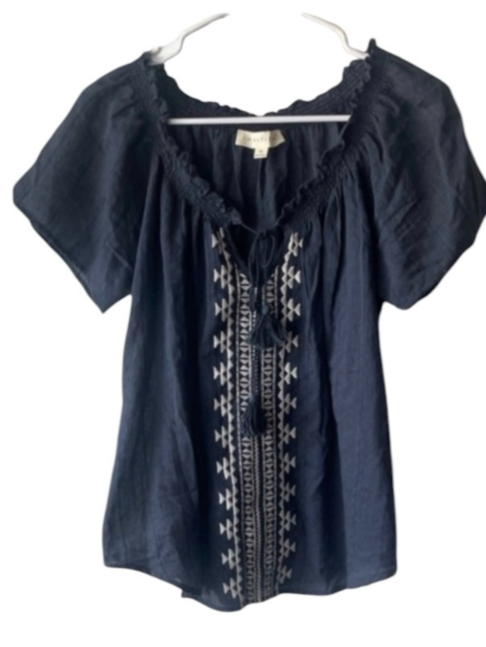 Love Stitch Midnight Blue Embroidered Top